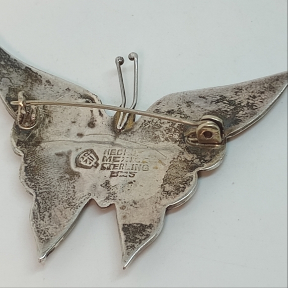 * vintage Hencho Mexico 925 large abalone butterfly pin brooch - Picture 4 of 6